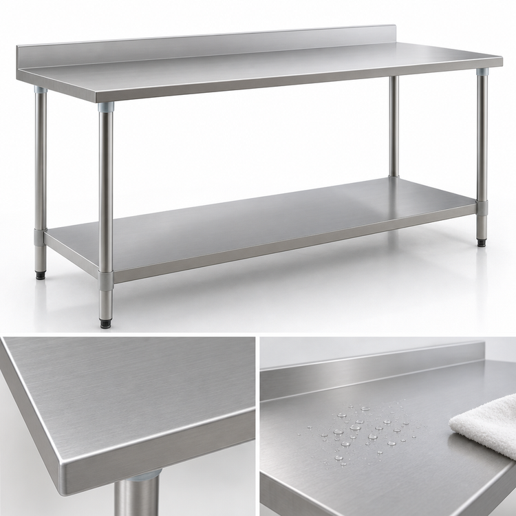 Product image #3 for Eagle Deluxe Series 144" x 36" Stainless Steel Work Table with 4-1/2" Backsplash and Undershelf
