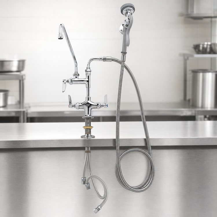 Product image #3 for T&S Brass Single-Hole Deck-Mount Add-On Faucet Spray Assembly with 18-Inch Swing Nozzle, Spray Valve, and Vacuum Breaker