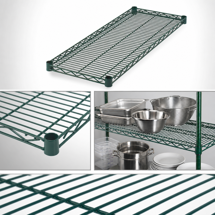 Product image #4 for Winco 72-Inch x 14-Inch Green Epoxy-Coated Wire Shelf with 4 Sleeve Clips
