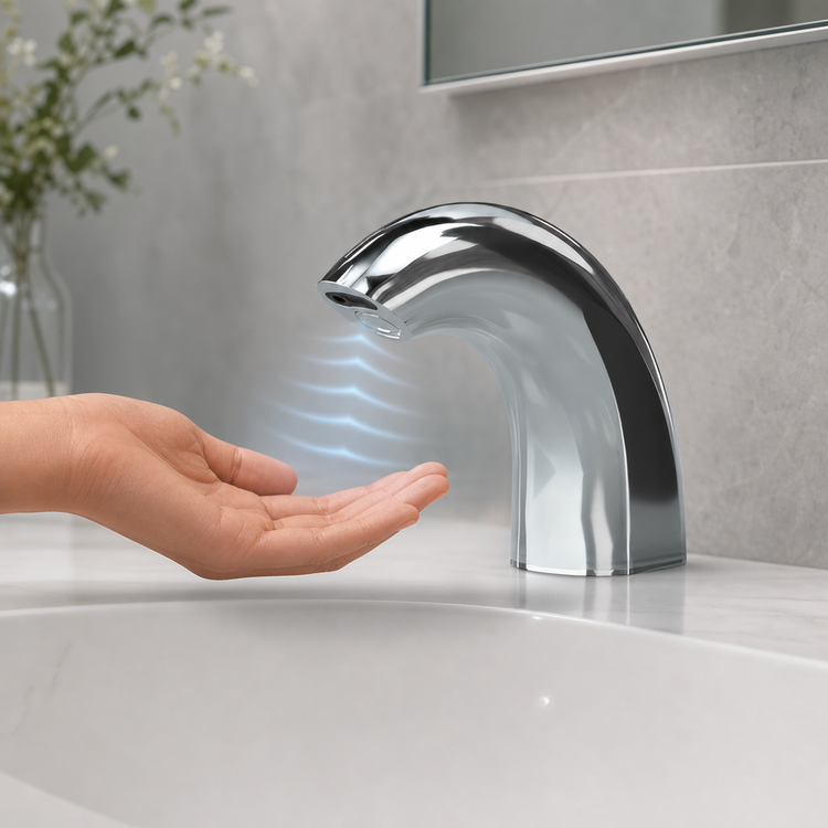 Product image #3 for T&S Brass WaveCrest Compact Cast Spout Touchless Lavatory Faucet, Single-Hole Deck Mount, Polished Chrome, 0.5 GPM