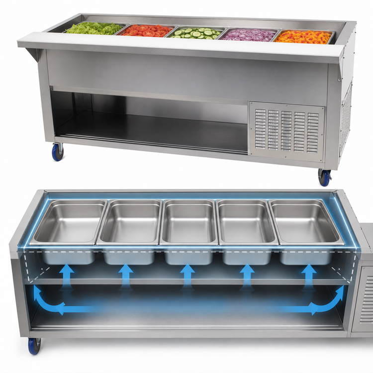 Product image #3 for Advance Tabco 5-Pan Refrigerated Cold Pan Table With Enclosed Base, 77-3/4 Inch Wide, Stainless Steel, R290