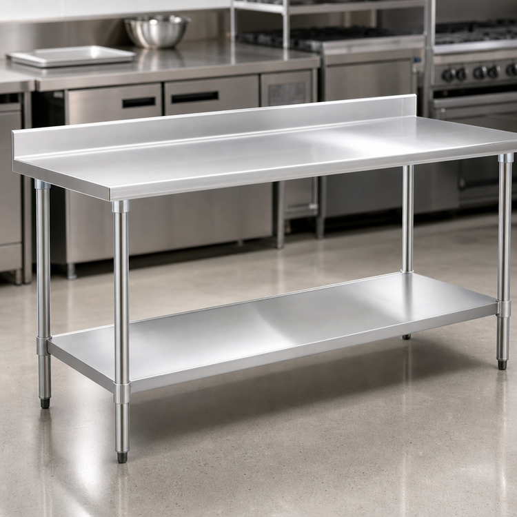 Product image #3 for Eagle Group Budget Series Stainless Steel Work Table with 4-1/2-Inch Backsplash and Adjustable Undershelf, 108 x 36 Inches