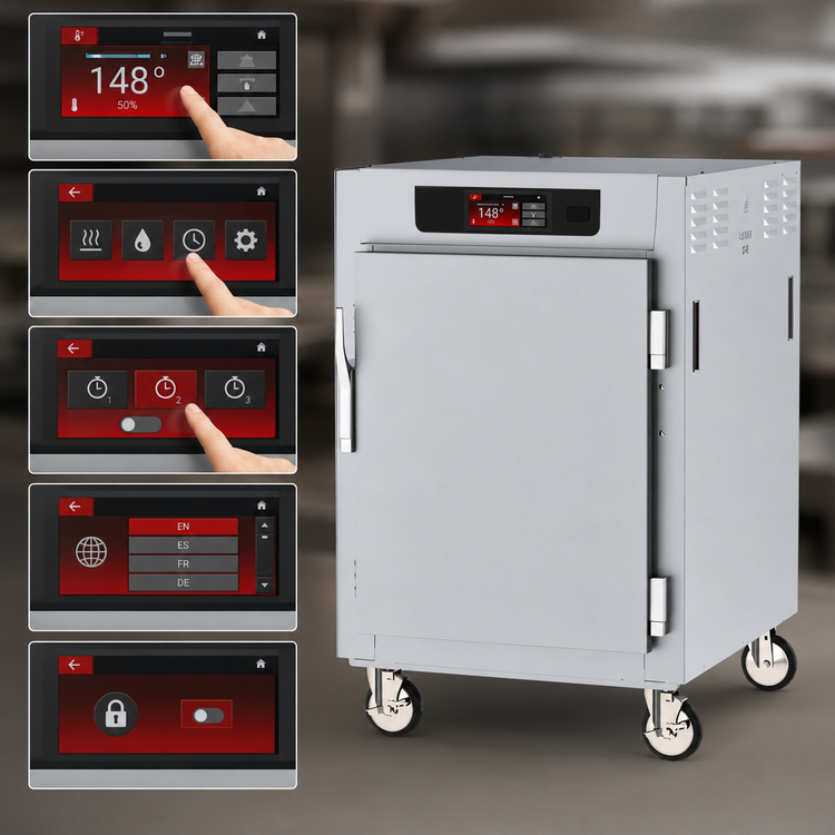 Product image #3 for Metro C5 8 Series Controlled Temperature Heated Pass-Thru Holding Cabinet, 1/2 Height, Mobile, 8 Full-Size Sheet Pan Capacity