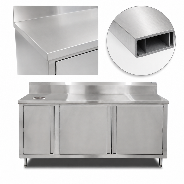 Product image #3 for John Boos 60-Inch Stainless Steel Beverage Unit with Cabinet Base, 5-Inch Backsplash, and Left Trash Chute