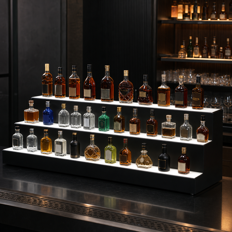 Product image #3 for Glastender LLD3-60 3-Tier Lighted Liquor Display, 60-Inch Wide, Black Vinyl-Clad Steel