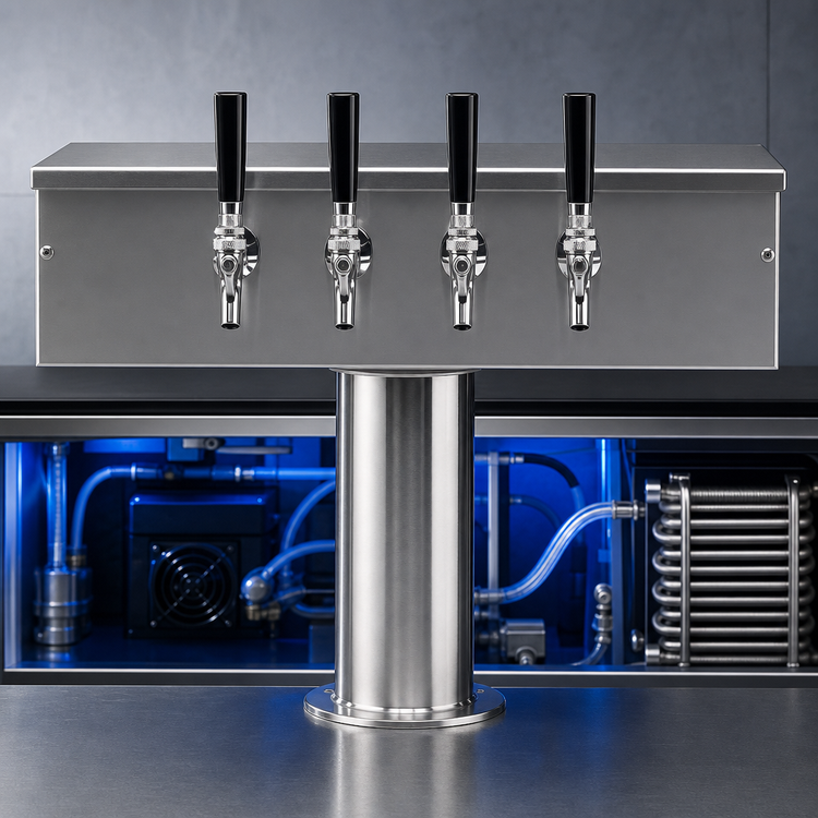 Product image #3 for Micro Matic T Style 4-Faucet Countertop Glycol-Cooled Draft Beer Tower, 20 Inch Wide