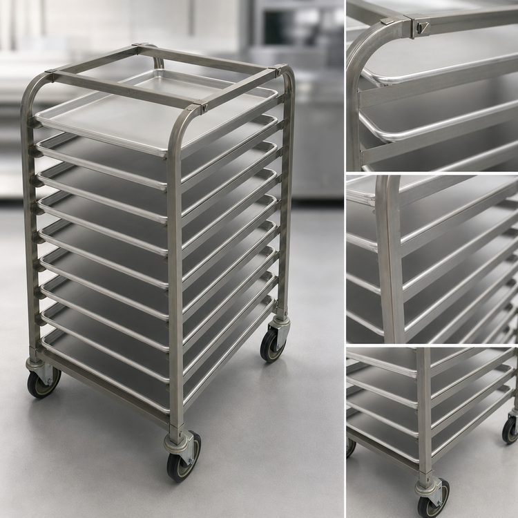 Product image #3 for Klinger's Trading Mobile Half-Height End-Loading Aluminum Sheet Pan Rack for 10 Full-Size 18 x 26 Inch Pans