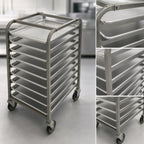 Thumbnail image #3 for Klinger's Trading PANRACK10 Mobile Aluminum Sheet Pan Rack, 10-Pan, End-Loading, Open Sides, 3-Inch Centers, 18 x 26-Inch Pans