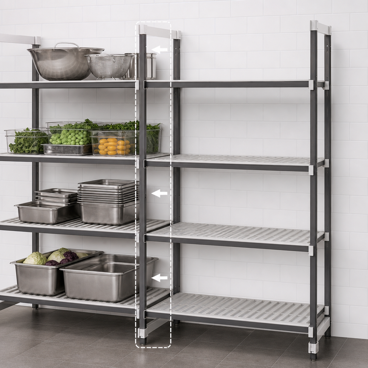 Product image #3 for Cambro Camshelving Elements XTRA 4-Tier Stationary Add-On Shelving Unit, 24-Inch Deep x 42-Inch Wide x 84-Inch High, Vented, Speckled Gray