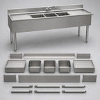 Thumbnail image #3 for Eagle Group 2200 Series B7C-22 84-Inch 3-Compartment Underbar Sink with Dual Drainboards, 304 Stainless Steel, 4-1/2-Inch Backsplash
