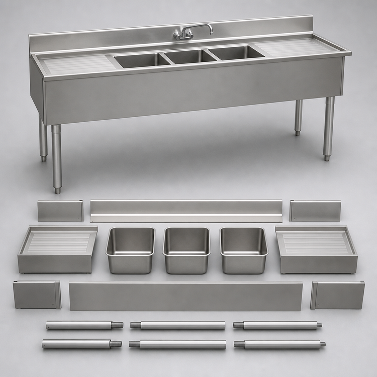 Product image #3 for Eagle Group 2200 Series 84-Inch 3-Compartment Underbar Sink Unit with Dual Drainboards