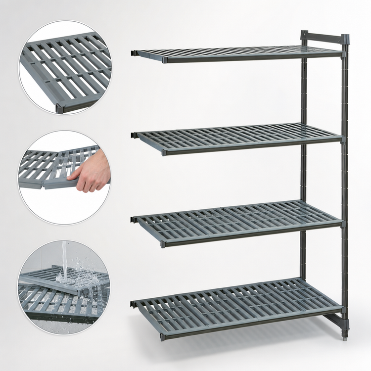 Product image #3 for Cambro Camshelving Basics Plus 24" x 30" x 72" 4-Tier Vented Add-On Shelving Unit, Brushed Graphite