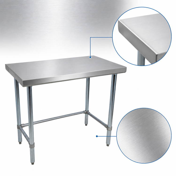 Product image #3 for BK Resources 48 Inch x 18 Inch Flat Top Open Base Stainless Steel Work Table