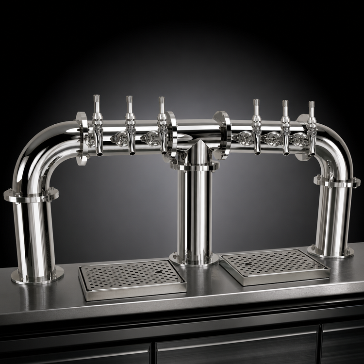 Product image #3 for Glastender Pipe Bridge Countertop Draft Dispensing Tower, 6 Faucets, Glycol-Cooled, Mirror Finish