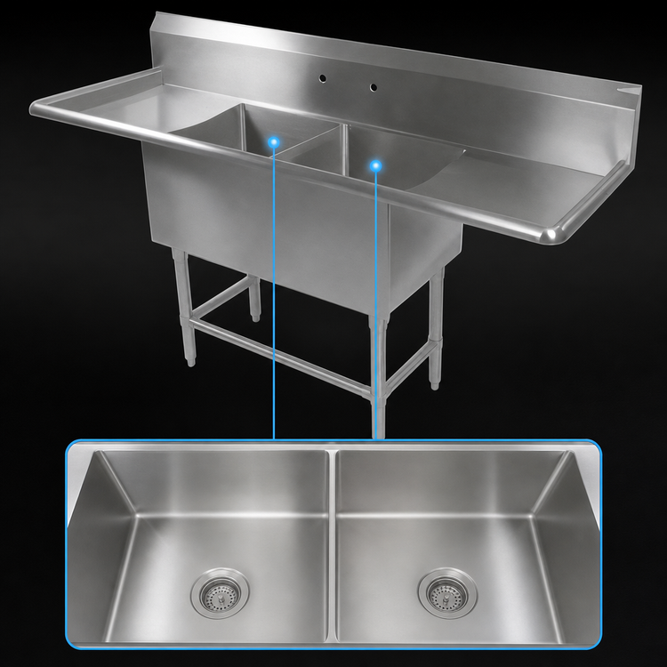 Product image #3 for John Boos Pro-Bowl 2-Compartment Stainless Steel Drainboard Sink