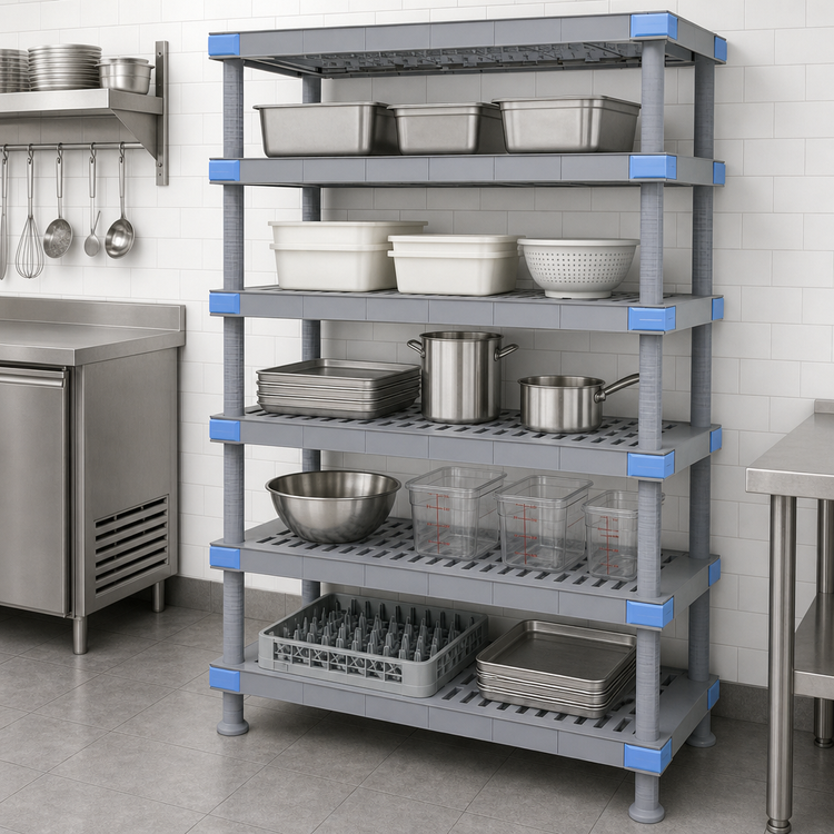 Product image #3 for Millenia 72-Inch Wide x 18-Inch Deep x 86-Inch High 5-Shelf Stationary Starter Polymer Shelving Unit with Dunnage Stand