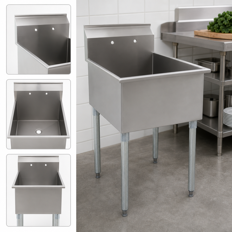 Product image #3 for Eagle Group One-Compartment Utility Sink, 24 x 24 in. Bowl, 16-Gauge 430 Stainless Steel, with Galvanized Legs
