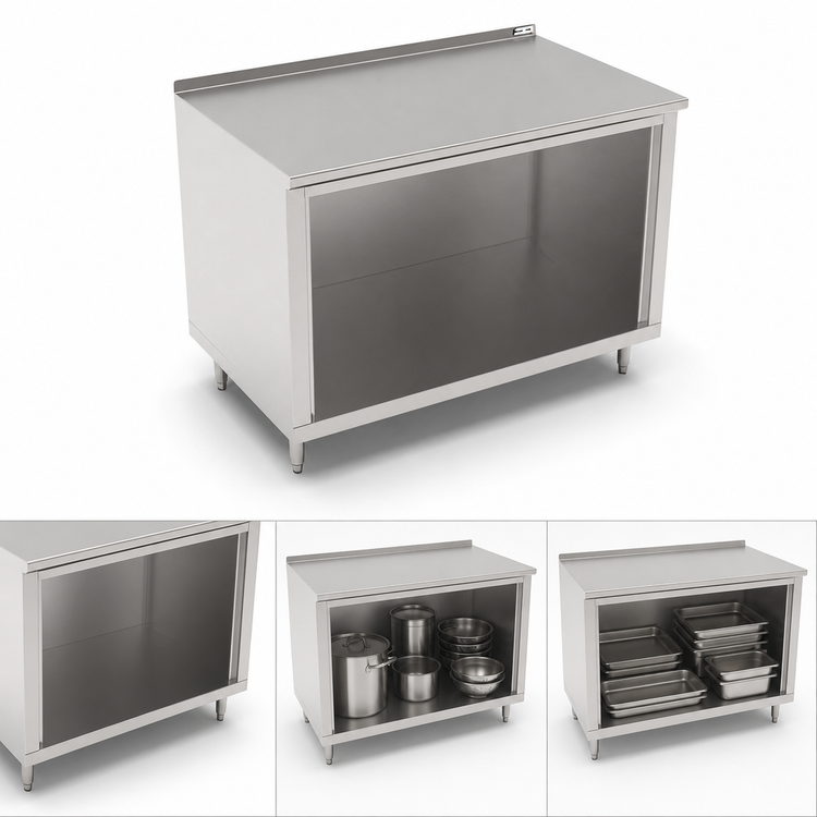 Product image #3 for John Boos Open Front Cabinet Base Work Table, 72 Inch W x 30 Inch D, 16 Gauge Stainless Steel Top, 1-1/2 Inch Rear Riser