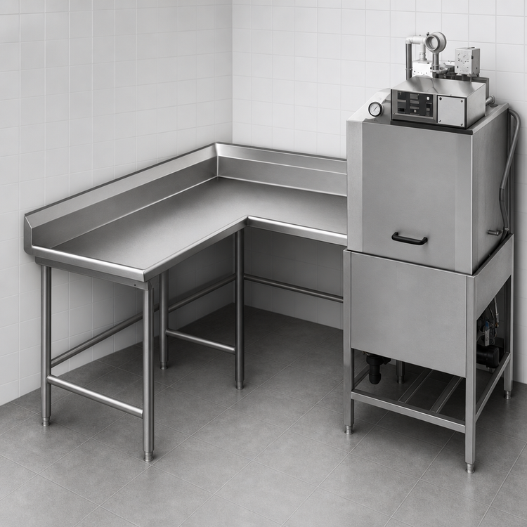 Product image #3 for Eagle Group Corner Clean Dishtable, 96-Inch Machine-to-Corner, 60-Inch Corner-to-End, Right-to-Left Operation, 16/430 Stainless Steel Top