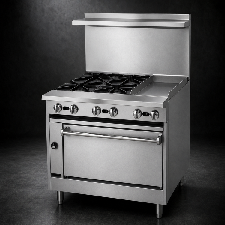 Product image #3 for Jade Range Bistro 36" Gas Restaurant Range with 4 Open Burners, 12" Griddle, and Standard Oven