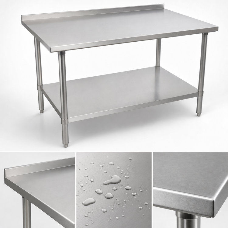 Product image #3 for John Boos Stallion 72" x 24" Stainless Steel Top Work Table with 1-1/2" Rear Riser and Adjustable Undershelf