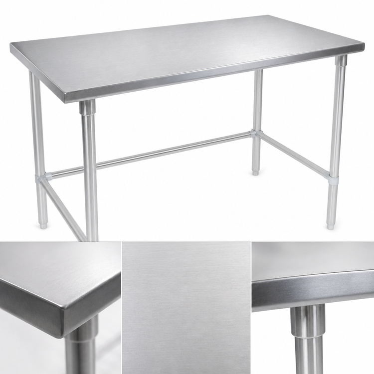 Product image #3 for John Boos Stallion Safety Edge Stainless Steel Work Table, 60"W x 36"D, 16-Gauge 300 Series Top, Open Base