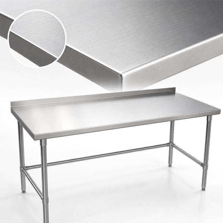 Product image #3 for John Boos Stallion 120"W x 24"D Stainless Steel Top Work Table with 1-1/2" Rear Backsplash