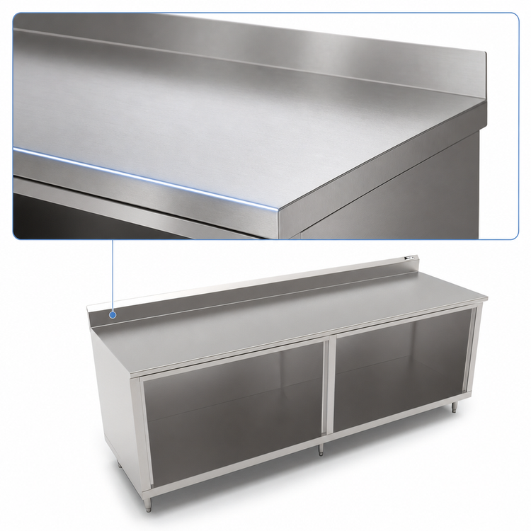 Product image #3 for Open Front Stainless Steel Underbar Work Table with Cabinet Base, 120 x 24 Inches, 5-Inch Backsplash