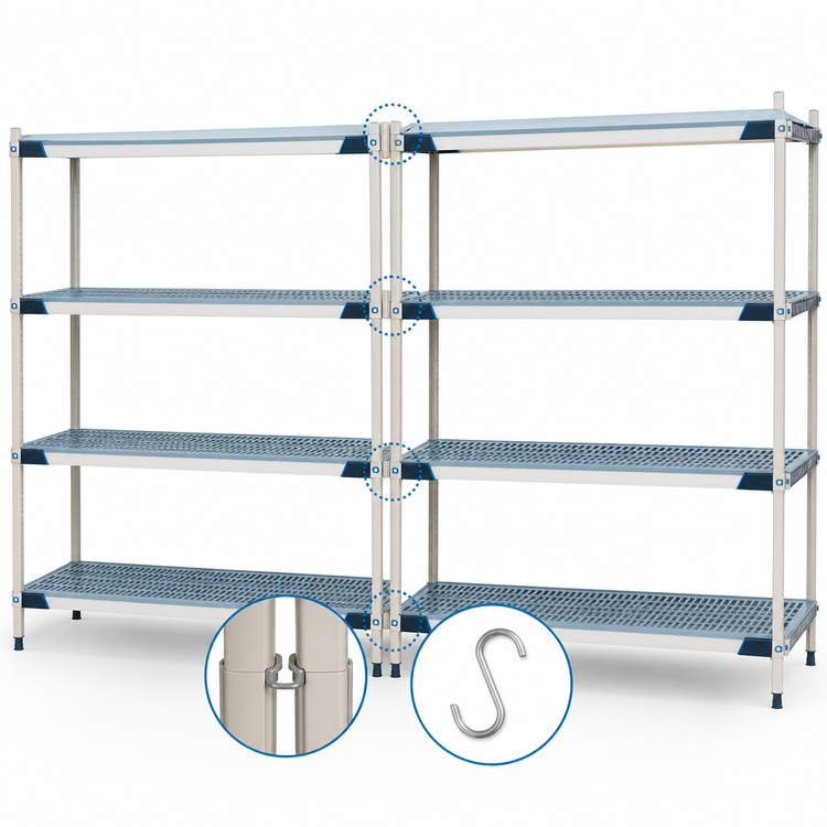 Product image #3 for MetroMax i Blue 24W x 18D x 63H Rust-Proof Add-On Polymer Shelving Unit with 4 Open Grid Shelves