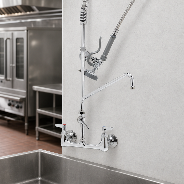 Product image #3 for T&S EasyInstall Wall-Mount Pre-Rinse Unit with Mixing Faucet, Add-On Faucet, and 12-Inch Swing Nozzle