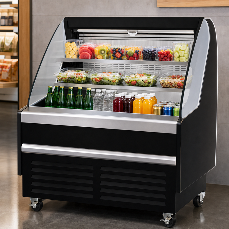 Product image #3 for Horizontal Open Display Merchandiser, 37-1/4W x 34-1/4D x 41H, 5.6 Cu. Ft., Self-Contained Bottom Mount, Black Exterior