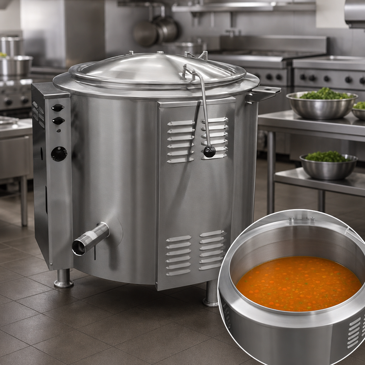 Product image #3 for Groen EE-80 80-Gallon Electric Self-Contained Steam Jacketed Kettle with Tri-Leg Base