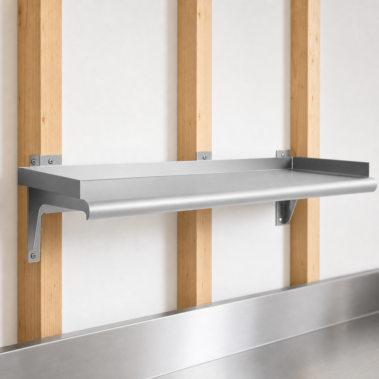 Product image #3 for Snap-n-Slide Wall-Mounted Shelf, 24 x 15 Inch, Rolled Front Edge, 16/304 Stainless Steel