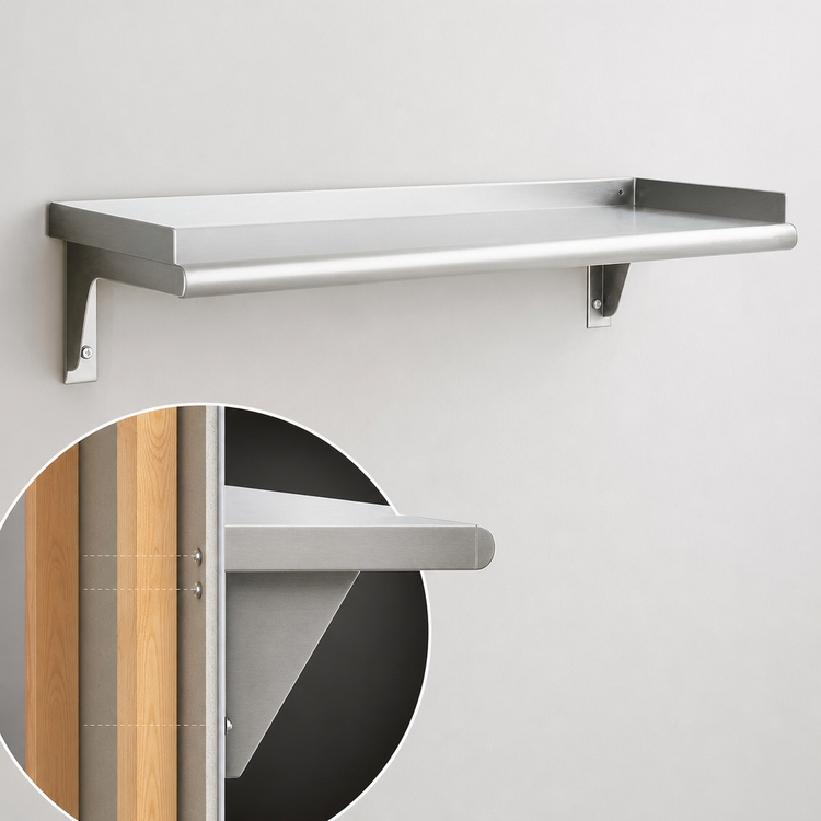 Product image #3 for Eagle Snap-n-Slide 72-Inch Wall-Mounted Stainless Steel Shelf with Rolled Front Edge