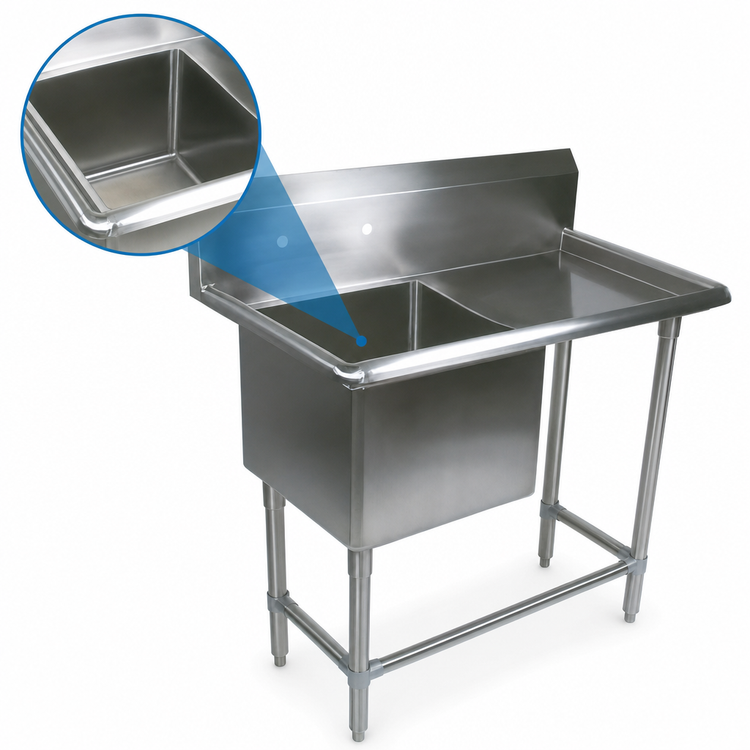 Product image #3 for John Boos Pro-Bowl 1-Compartment Floor Model Stainless Steel Sink with Right-Hand Drainboard and 10-Inch Backsplash