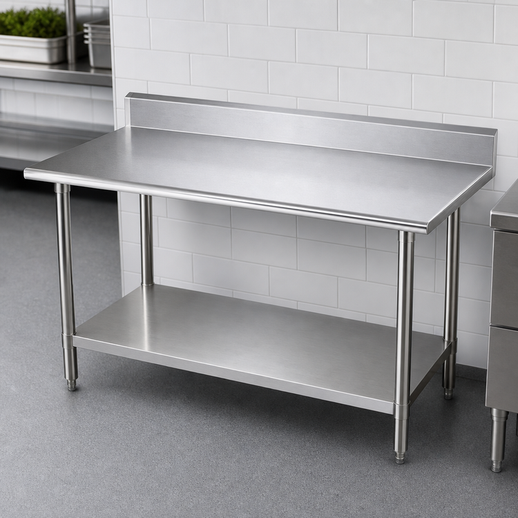Product image #3 for Advance Tabco 84-Inch x 36-Inch Stainless Steel Work Table with 5-Inch Backsplash and Adjustable Undershelf