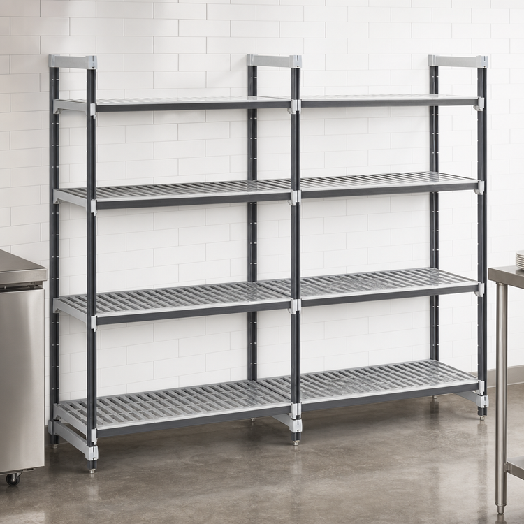 Product image #3 for Cambro Camshelving Elements XTRA 4-Tier Stationary Add-On Polymer Shelving Unit, 21 x 72 x 72 In., Speckled Gray
