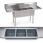 Thumbnail image #6 for John Boos E3S8-24-14T24 120-Inch 3-Compartment Stainless Steel Sink with Left & Right Drainboards, 18-Gauge Top