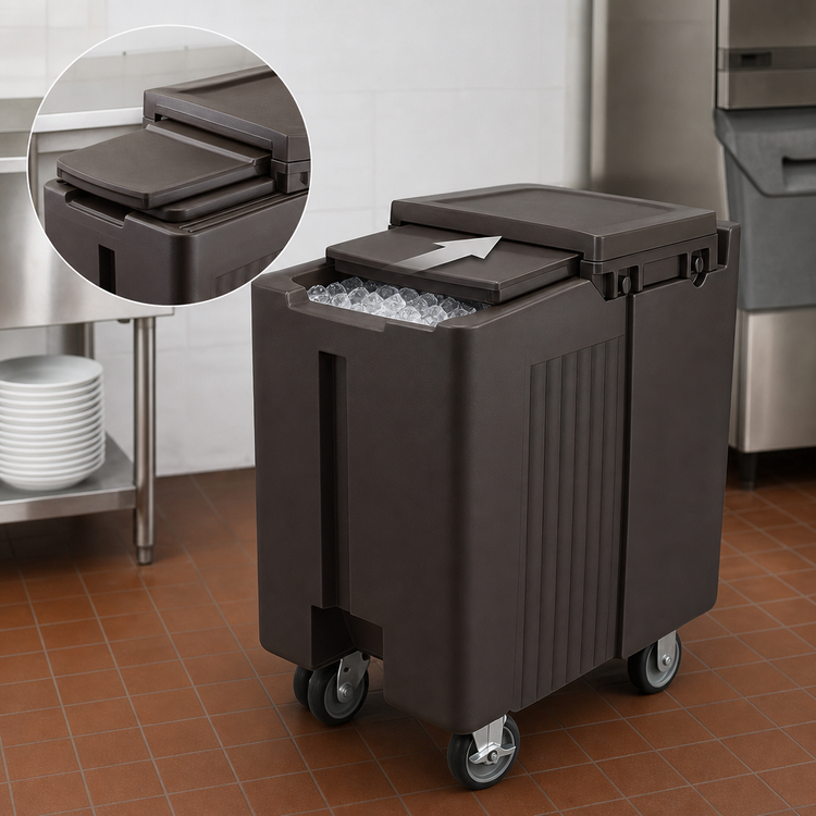 Product image #4 for Cambro SlidingLid Tall Mobile Ice Caddy, 125 lb Capacity, Dark Brown