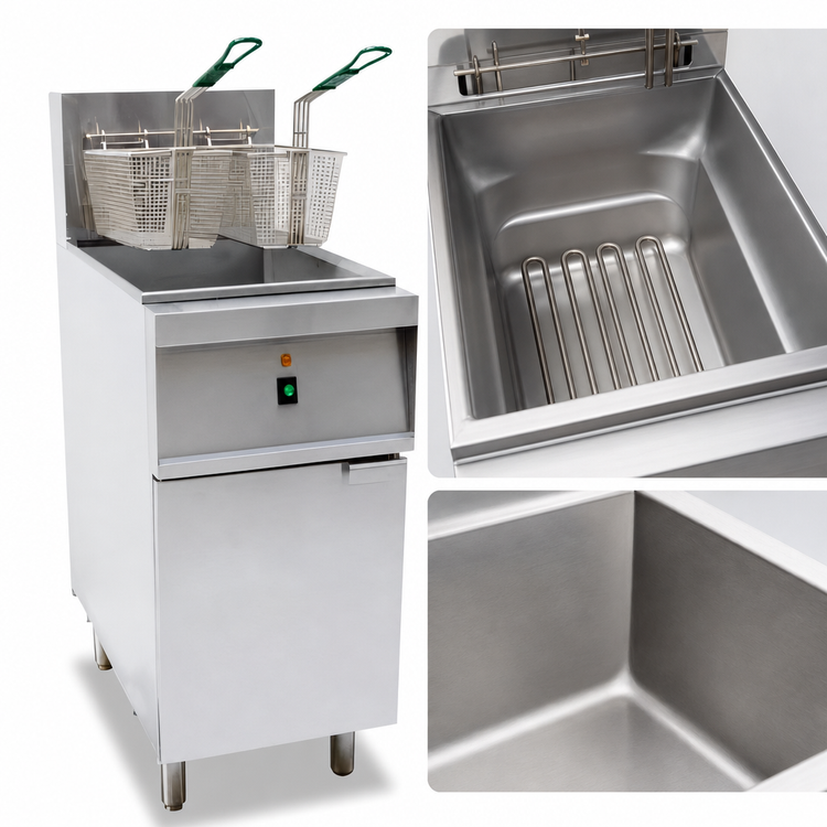 Product image #3 for Omcan USA 40 lb. Electric Floor Fryer with 2 Baskets, 208V, 1-Phase, 12 kW