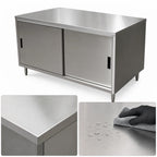 Thumbnail image #3 for BK Resources CST-2436S Stainless Steel Chef Table with Enclosed Cabinet Base and Sliding Doors, 14-Gauge Top, 36 x 24 x 34-3/4 Inch