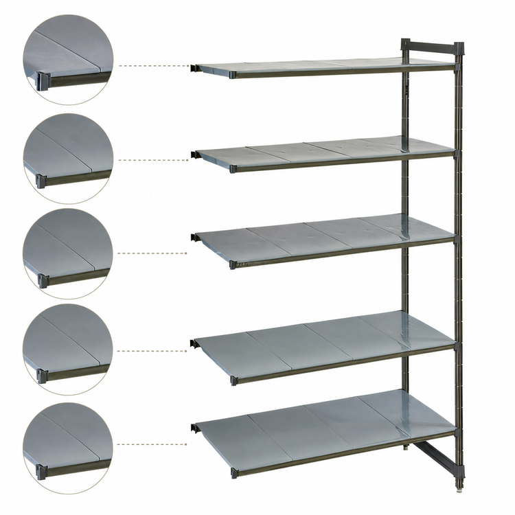 Product image #3 for Cambro Camshelving Basics Plus 5-Tier Solid Add-On Polymer Shelving Unit, 18 x 54 x 84 Inches