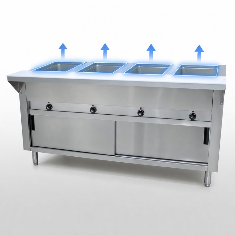 Product image #3 for Advance Tabco Triumph Supreme Electric 4-Well Open Well Hot Food Table with Stationary Enclosed Base and Cutting Board