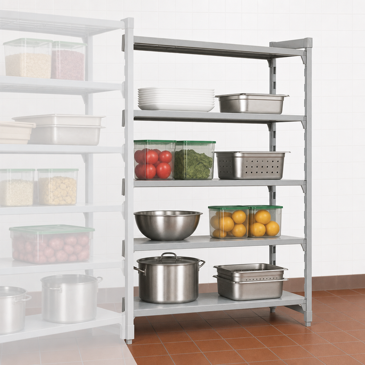 Product image #4 for Cambro Camshelving Premium Solid 4-Shelf Add-On Polymer Shelving Unit, 21 x 30 x 84 Inch, Speckled Gray