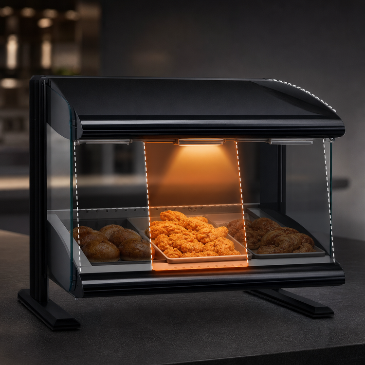 Product image #3 for Hatco Spot On Slant Countertop Heated Zone Merchandiser Warmer, Single Shelf, 4 Zones