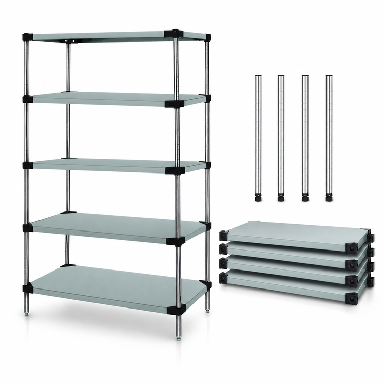 Product image #3 for Quantum Solid Shelving Starter Kit, 24"W x 18"D x 54"H, 5 Shelves, 304 Stainless Steel