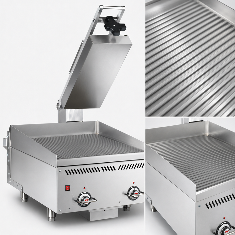 Product image #4 for Vulcan VMCS-201 Heavy Duty 208V Electric Grooved Steel Manual Clamshell Griddle Top