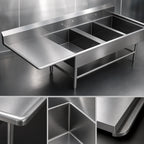 Thumbnail image #3 for John Boos Pro-Bowl 3PB2028-1D20L 3-Compartment 16-Gauge Stainless Steel Bakery Sink with Left Drainboard and 10" Backsplash