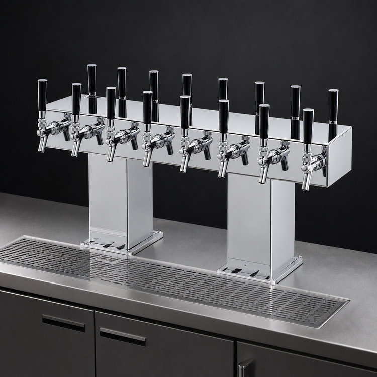 Product image #3 for Perlick Back-to-Back Bridge Tee Countertop Glycol-Cooled Draft Beer Tower, 16-Faucet, Polished Chrome