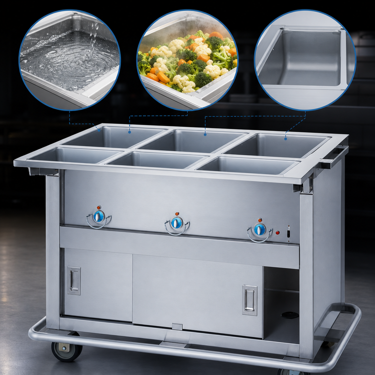 Product image #3 for Thurmaduke EP-6-CBSS Portable Electric 6-Pan Full-Size Sealed Well Steamtable